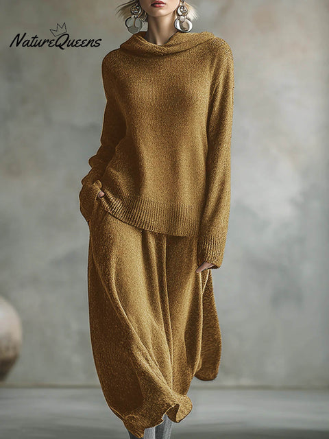 Women's Solid Color Long Sleeve Loose Hooded Top High Waist Casual A-Line Skirt Set