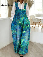 Women's Vintage Peacock Feathers Art Print Casual Cotton Denim Dress