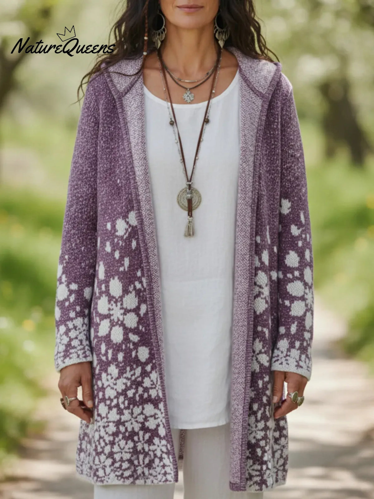 Cherry Blossom Secret Garden Hooded Knitted Cardigan