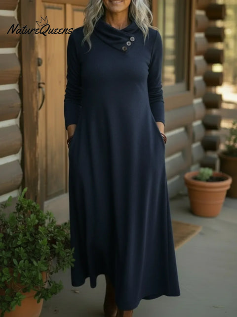 Cozy Button-down Stretch Midi Dress