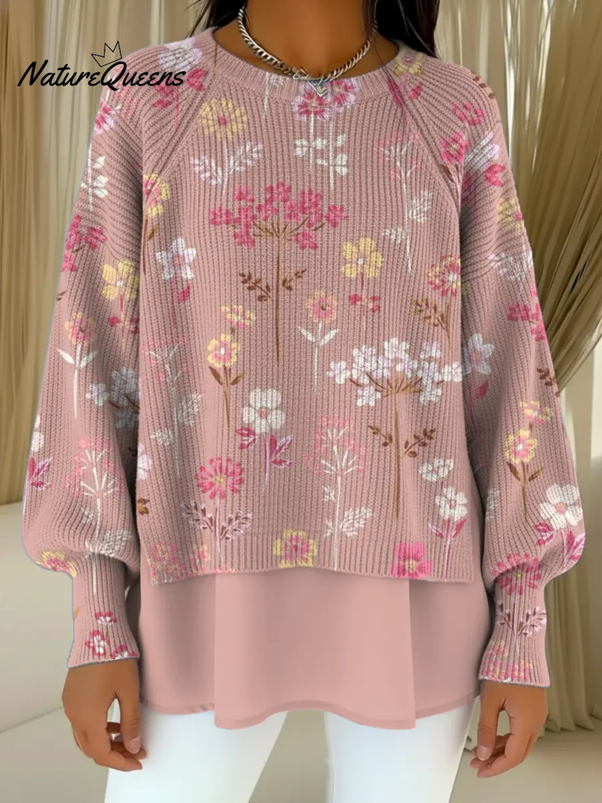 Women's Floral Pattern Art Print Casual Knitted Sweater