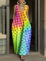 Women's Simple Multicolor Gradient Pattern Art Print Casual Cotton Denim Dress