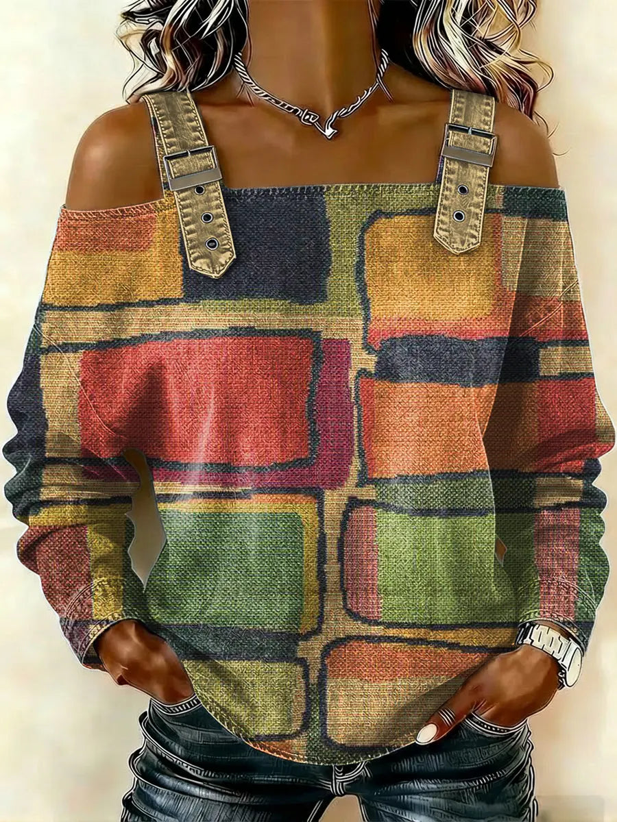 Women‘s Vintage Pattern Art Print Casual Cotton Denim Shirt