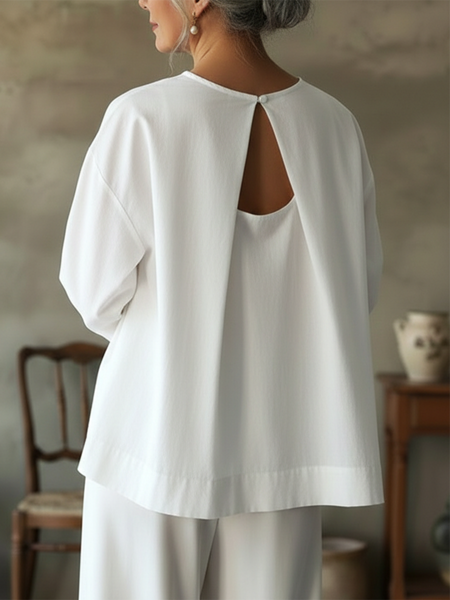 Elegant Backless Design 100% Cotton Shirt Top