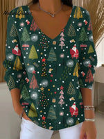 Women's Vintage ChristmasTree Art Print CasualSweater