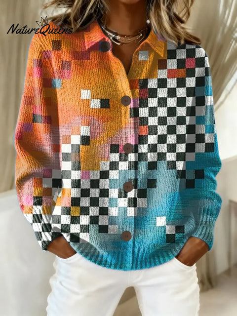 Women's Geometric Pattern Art Print Casual Cotton Knitted Sweater