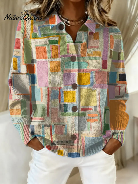 Women's Geometric Pattern Art Print Casual Cotton Knitted Sweater