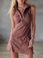 Casual Half-zip Cotton Mini Dress