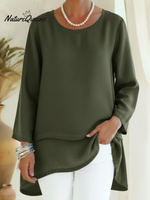 Elegant Double-layered Hem Denim Shirt Top