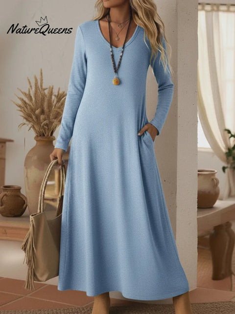 Cozy Basic Casual V-neck Solid Color Knit Dress