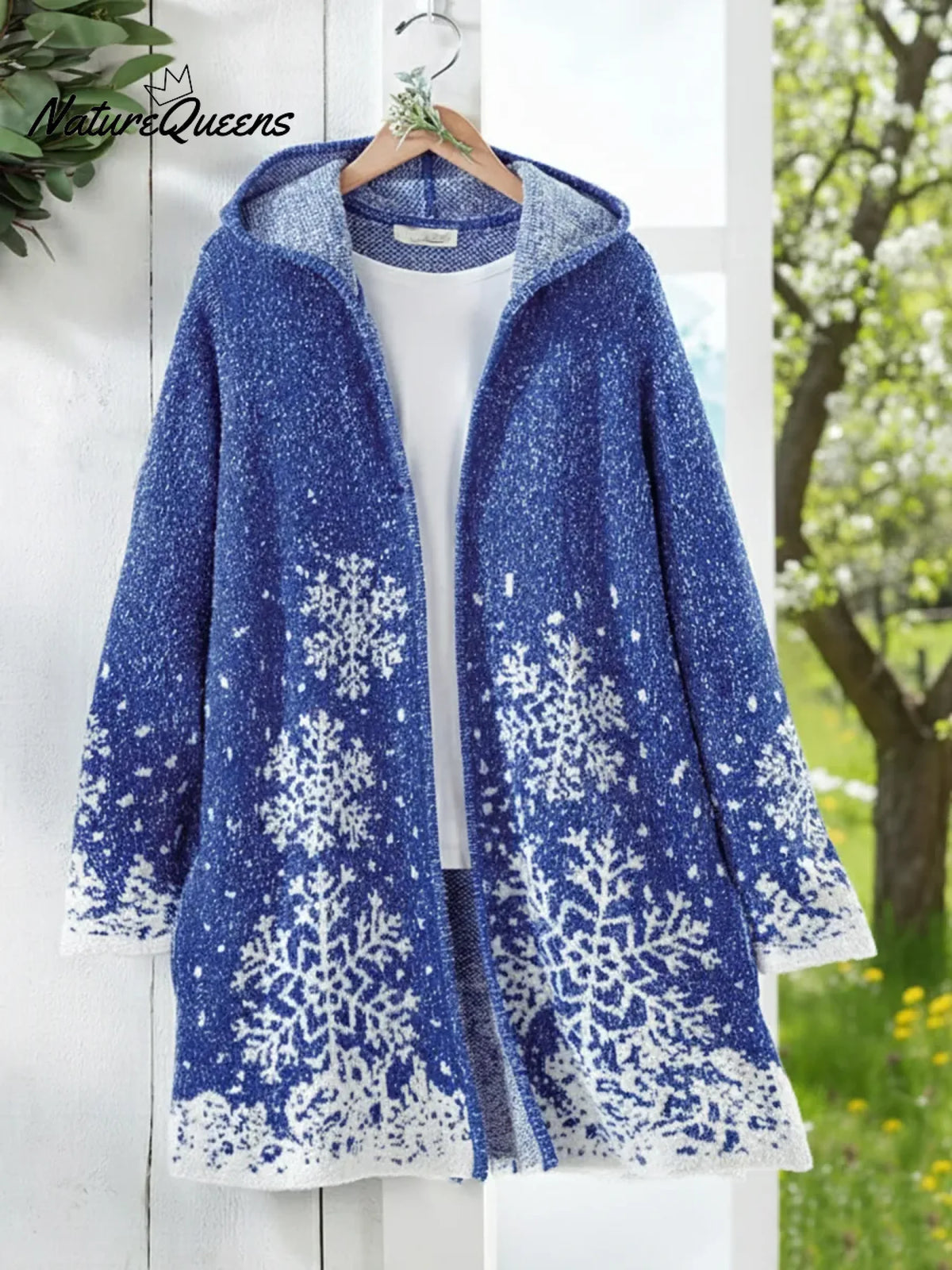 Blue Snowy Night Knitted Hooded Cardigan