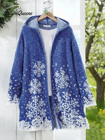Blue Snowy Night Knitted Hooded Cardigan