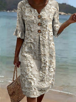 Women's Vintage Flower Pattern Print Casual Button-down Cotton Dress