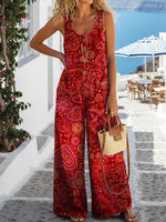 Women's Red Artistic Heart Shape Print Casual Denim Jumpsuit