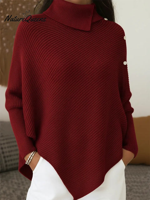 Retro High Collar Loose Bat Sleeve Solid Color Sweater