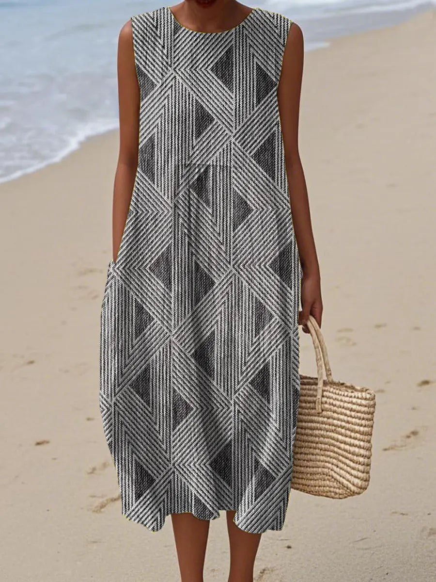 Women's Geometric Pattern Art Print Casual Cotton Dress