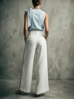 Women's Gentle And Graceful Blue And White Linen Suit