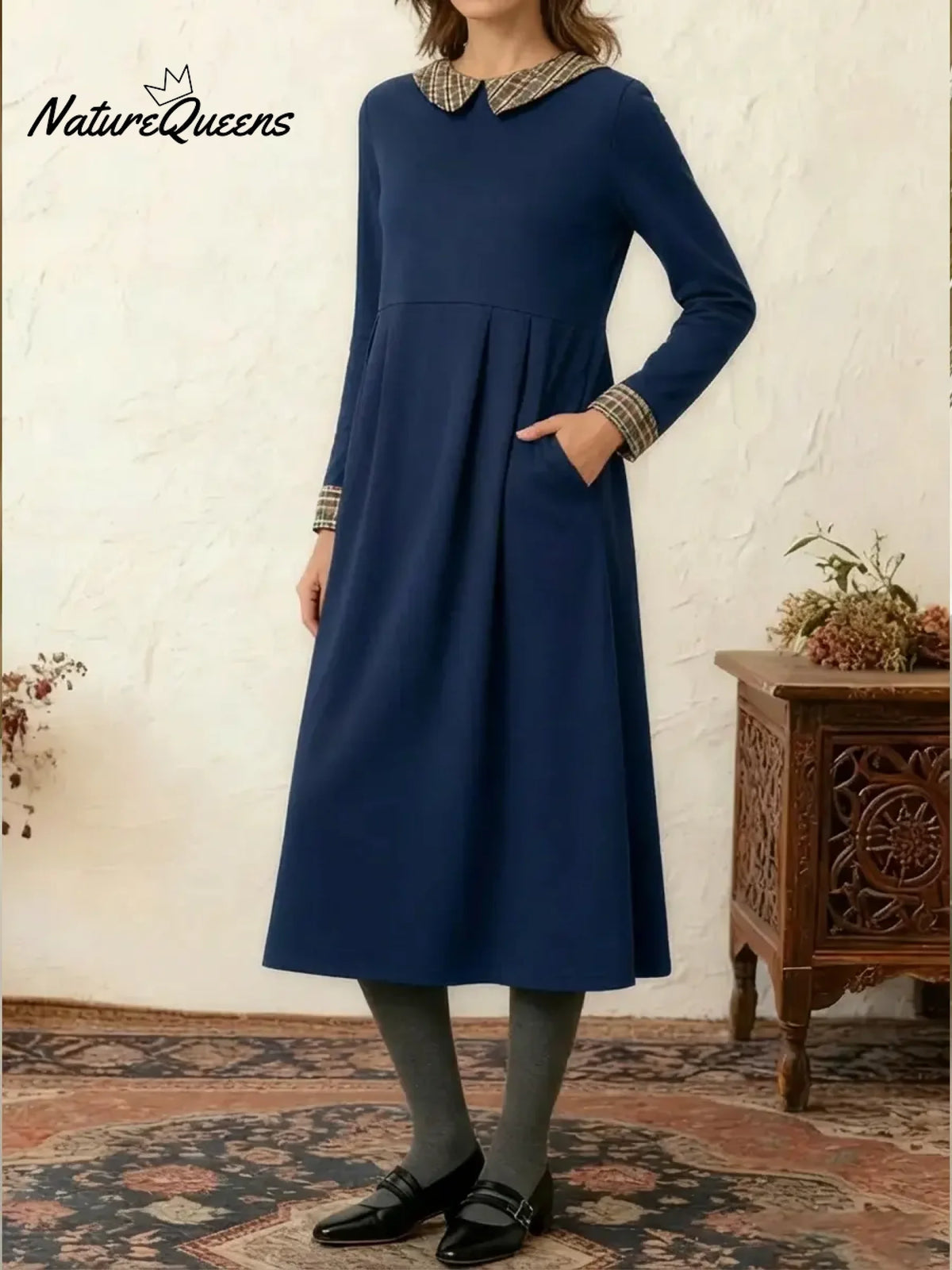 Women's Comfortable Patchwork Plaid Cotton Dress