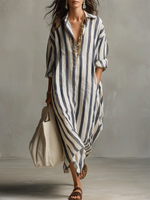 Casual And Cozy Striped Linen-cotton Dress