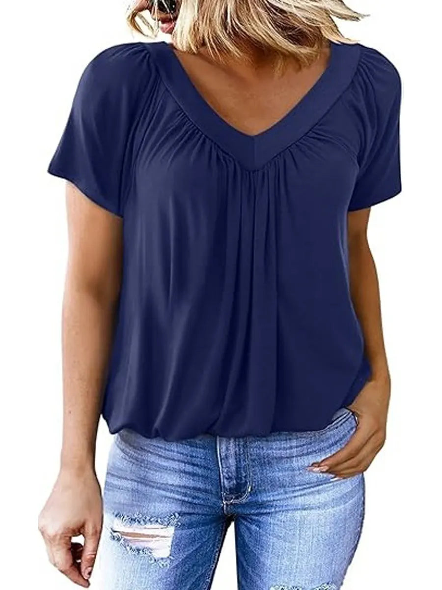 Women's Solid Color V-Neck Casual Cotton T-shirt