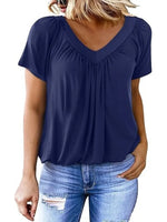 Women's Solid Color V-Neck Casual Cotton T-shirt