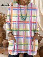 Women's Vintage Plaid Art Pattern Art Print Casual Cotton Knitted Sweater