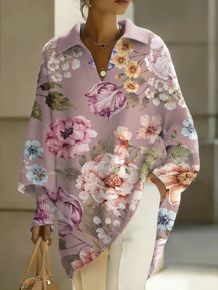 Women's Floral Art Print Casual Knit Sweater