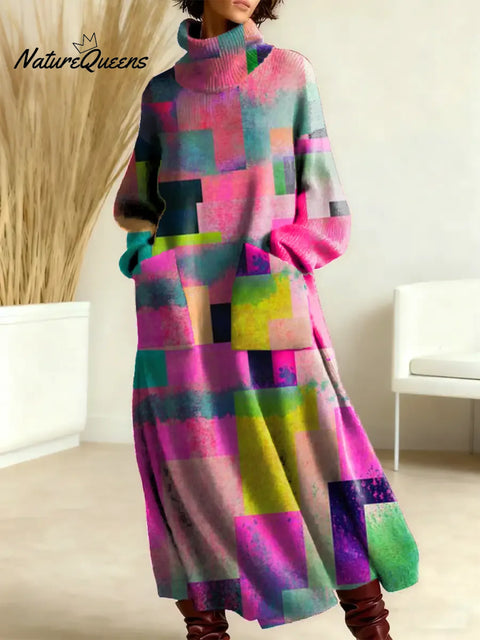 Women's Geometry Pattern Art Print Casual Cotton Knitted Dress