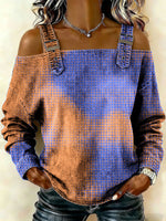 Women‘s Vintage Pattern Art Print Casual Cotton Denim Shirt