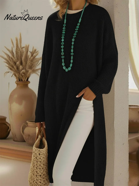 Elegant Cozy Slit Loose Knit Dress
