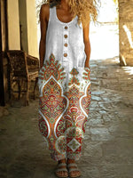 Women's Retro Hippie Flowers Art Print Casual Jumpsuit