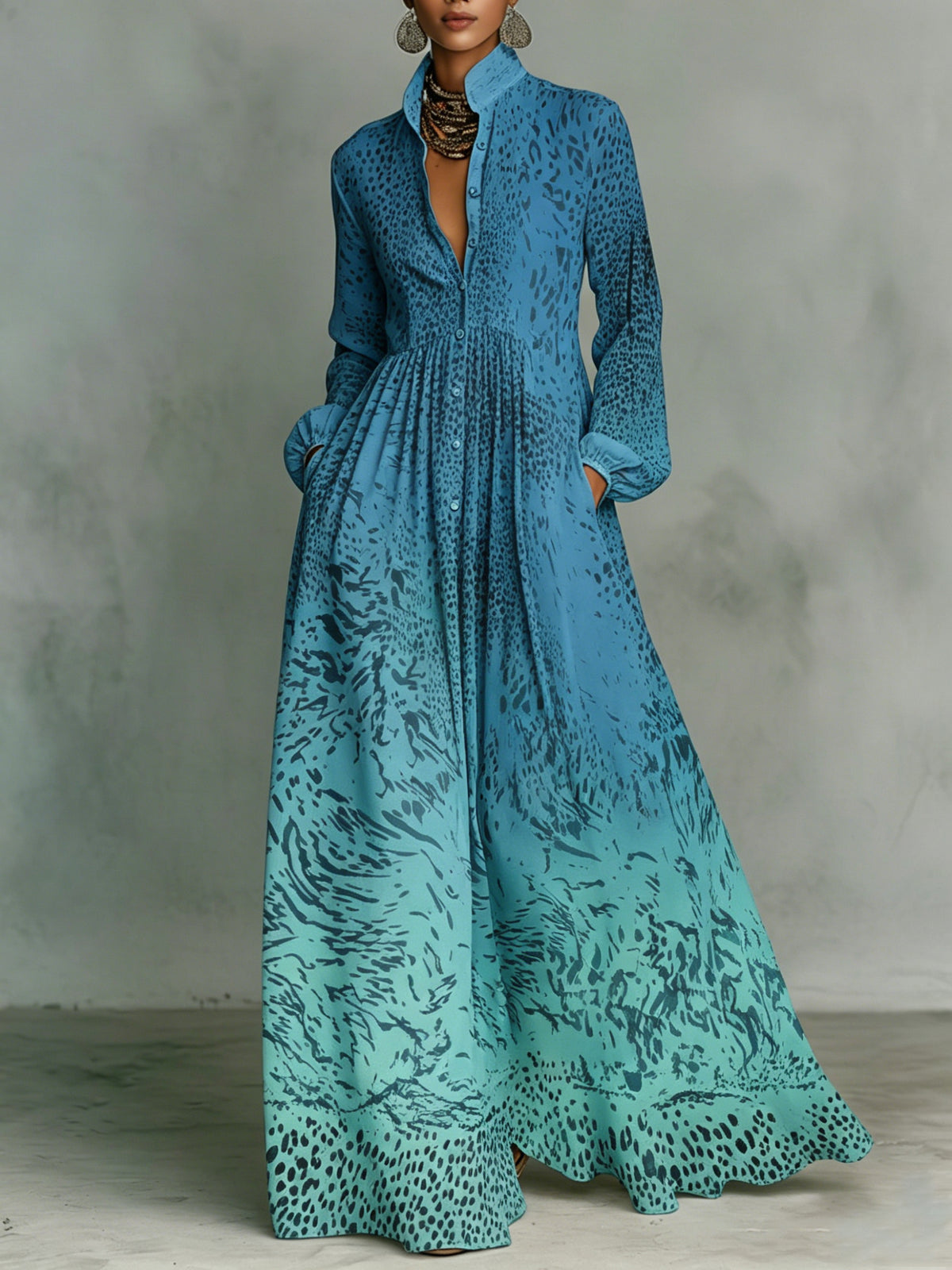 Classic Leopard Print Color-block Dress — Featuring A Turn-down Collar, Cinched Waist, And Flared Skirt