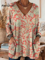 Women's Floral Pattern Art Print Casual Cotton Knitted Sweater