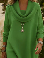 Elegant Draped Collar Irregular Hem Sweater Pullover