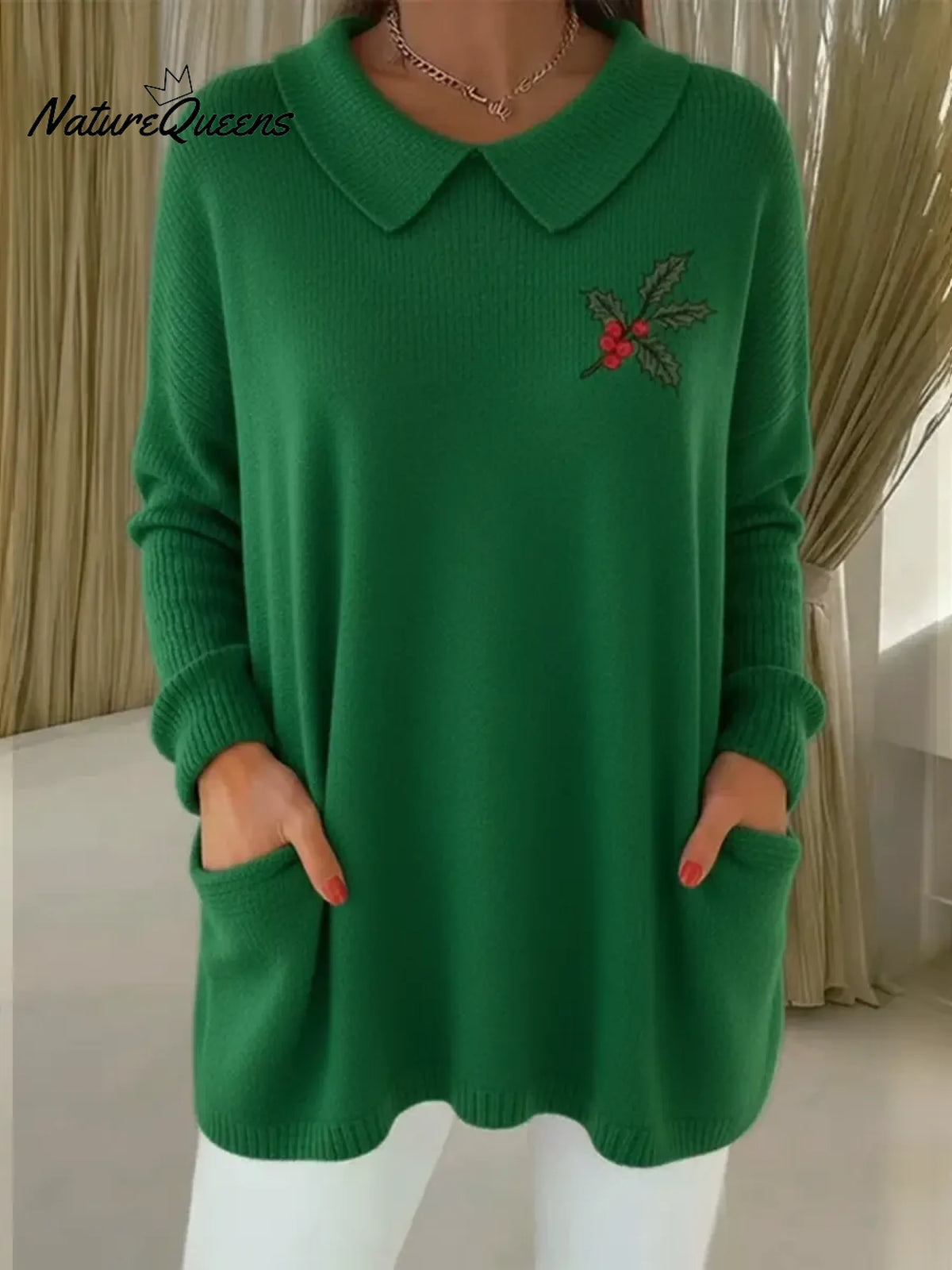 Women's Cozy Christmas Peter Pan Collar Sweater