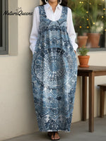 Women's Vintage Ethnic Style Pattern Casual Loose Denim Vest Dress
