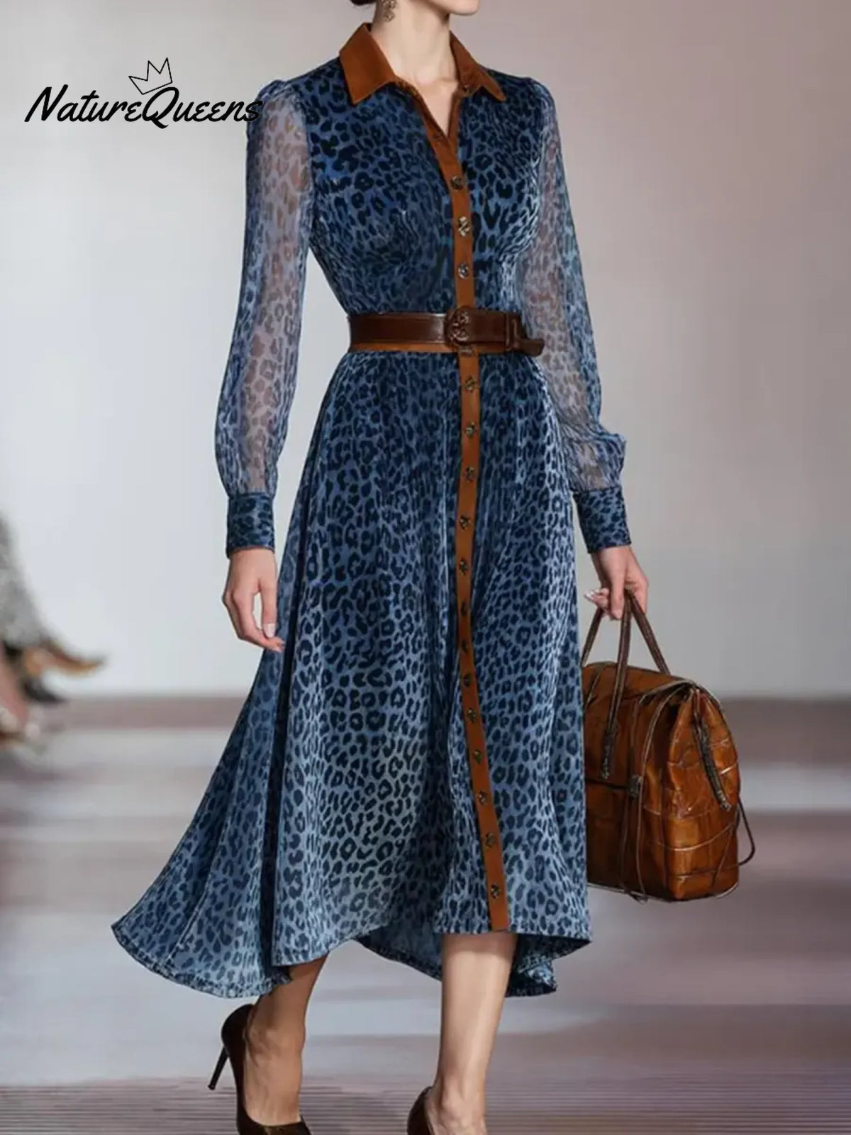 Women's Elegant Leopard Print Shirt Dress