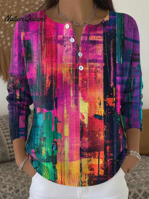 Mottled Colors Print Buttoned Cardigan Sweater
