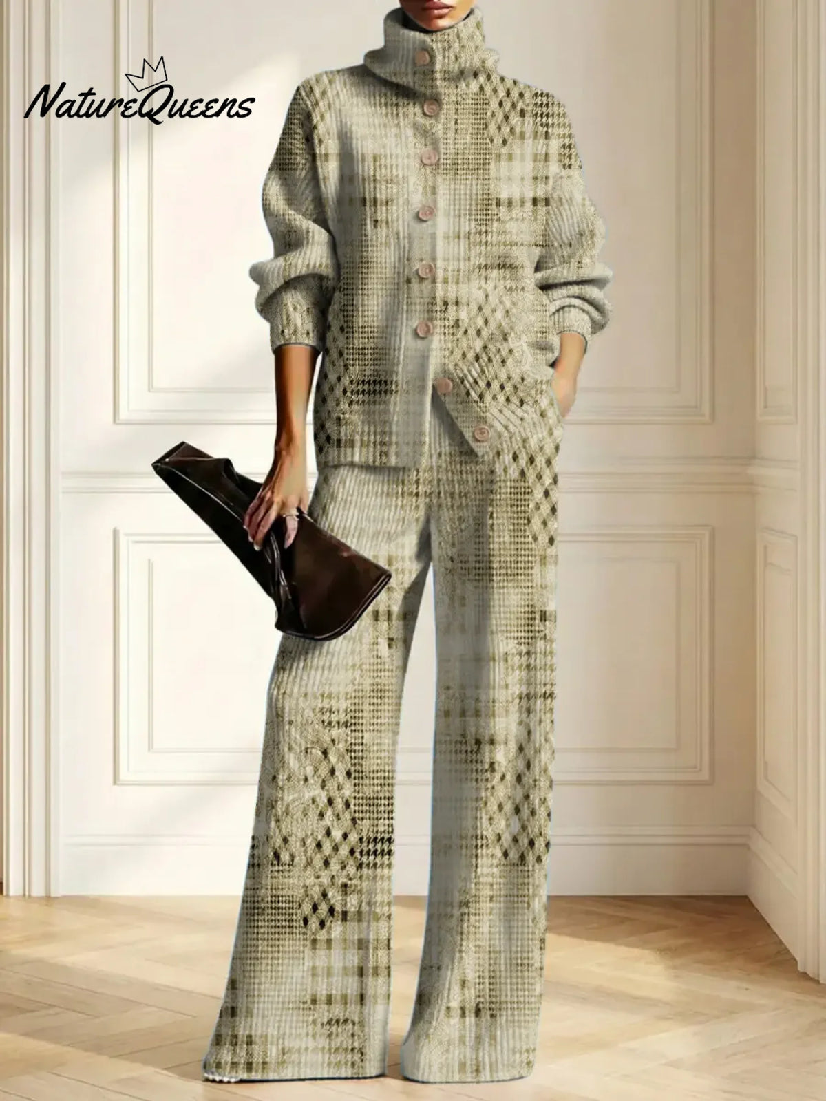 Women's Vintage Pattern Art Print Casual Cotton Knitted Suits