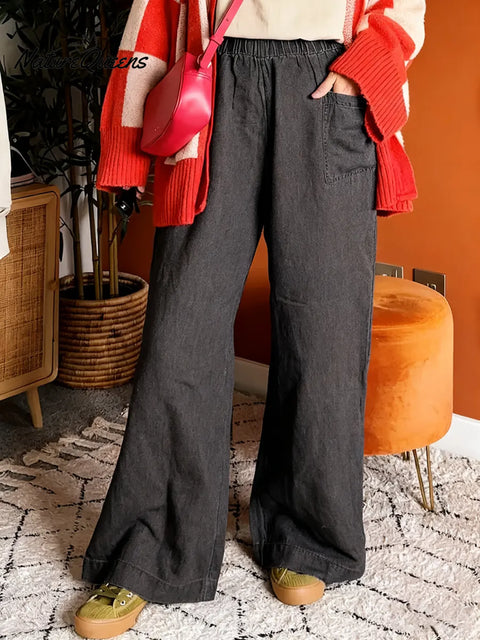 Women's Casual Washed Cotton Wide-leg Pants