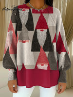 Women's Vintage ChristmasArt Print Casual Knitted Sweater