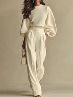 Casual Cozy Sweatshirt And Wide-leg Pants Two-piece Set