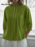 Women's Linen And Cotton Pleated Shirt