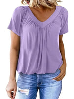 Women's Solid Color V-Neck Casual Cotton T-shirt