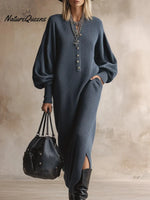 Women's Solid Color Cardigan Collar Long Sleeve Casual Loose Knit Dress