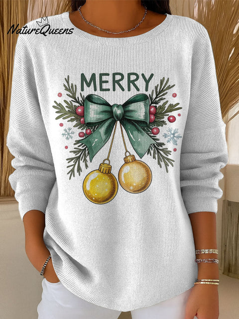Merry Christmas Christmas Bow Decoration Pattern Casual Round  Collar Sweater