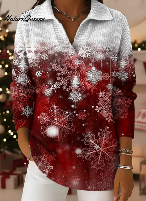 Women's Christmas Snowflake Pattern Art Print Casual Cotton Sweater