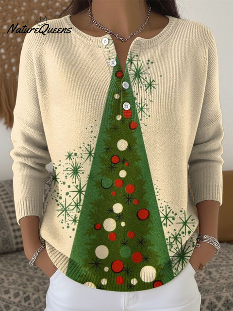 Women's Multicolor Christmas Trees Geometric Pattern Art Print Buttoned Cardigan Sweater