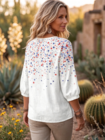 Retro Star-print Cotton-linen Shirt