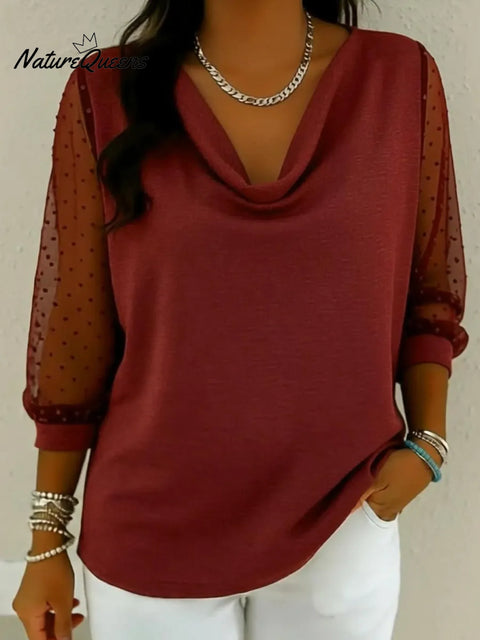 Elegant And Romantic Draped-collar Blouse